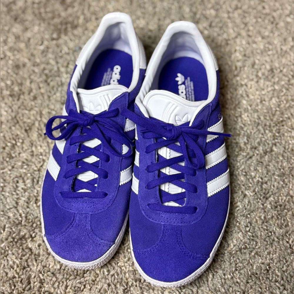 Purple adidas gazelles